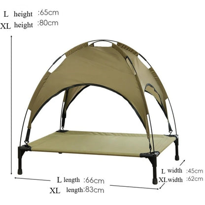 Summer Elevated Pet Tent Bed with Sunshade, Foldable Outdoor Camping Shelter for Dogs and Cats.