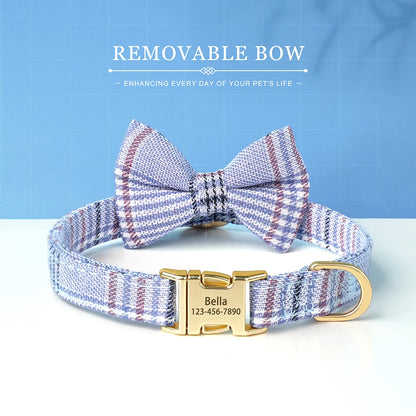 Personalized Pet ID Collar – Cute Bowtie Collar with Free Engraving for Small & Medium Dogs & Cats, Adjustable Buckle Design.