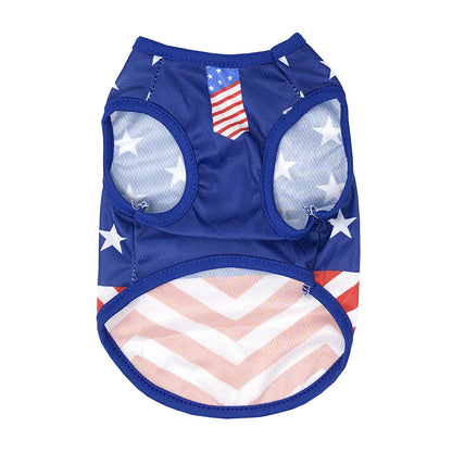 Summer Cool Dog Vest – Breathable Mesh Pet T-Shirt for Small Dogs & Cats, Independence Day Two-Legged Outfit for Teddy Breeds.
