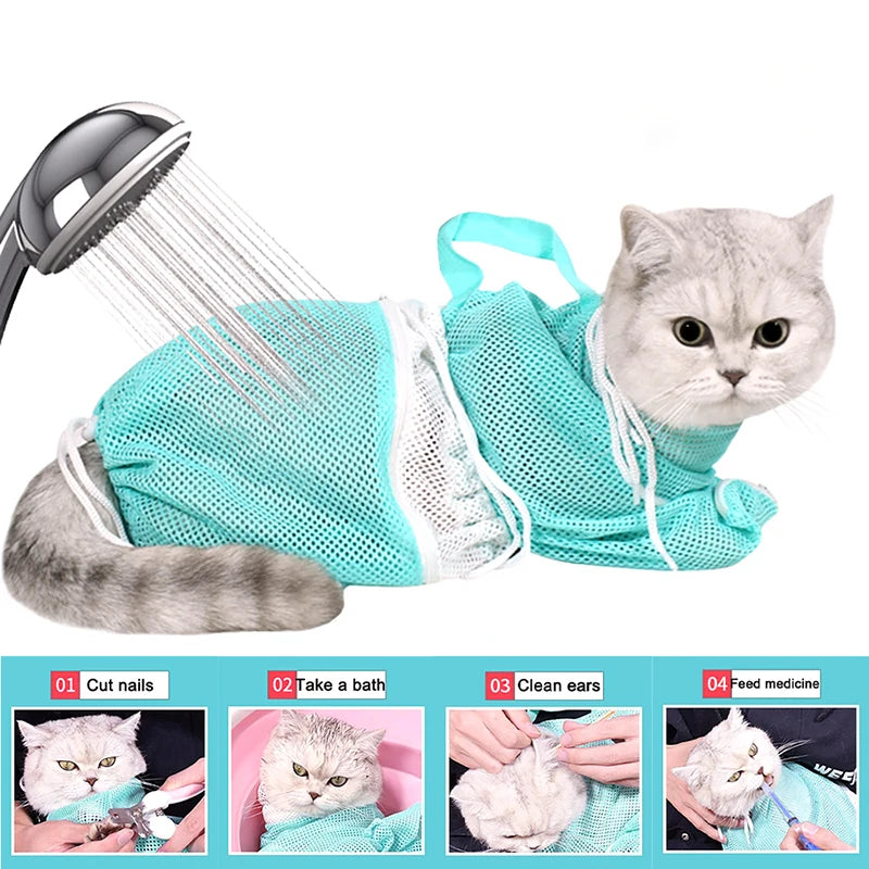 Cat Grooming Shower Bag – Adjustable Mesh Restraint Bag for Bathing, Nail Trimming & Grooming, Helps Prevent Scratching.