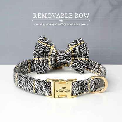 Personalized Pet ID Collar – Cute Bowtie Collar with Free Engraving for Small & Medium Dogs & Cats, Adjustable Buckle Design.