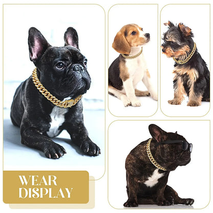 Diamond Cuban Link Pet Collar – Stylish Metal Chain Walking Collar with Secure Buckle for Dogs & Cats, Luxury Jewelry Accessory.