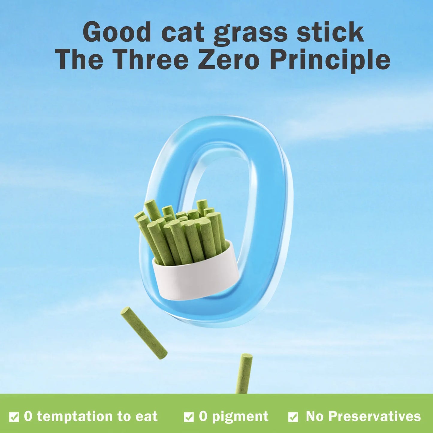16-Pack Freeze-Dried Cat Grass Sticks, Natural Teething Chews for Hairball Control, Dental Cleaning & Healthy Cat Treats.