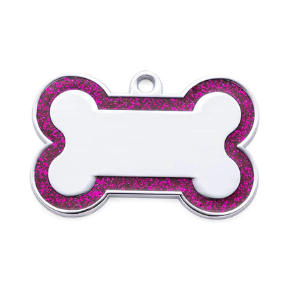 Custom Double-Sided Pet ID Tag – Glitter Name Pendant for Dogs, Anti-Lost Bone-Shaped Collar Accessory.