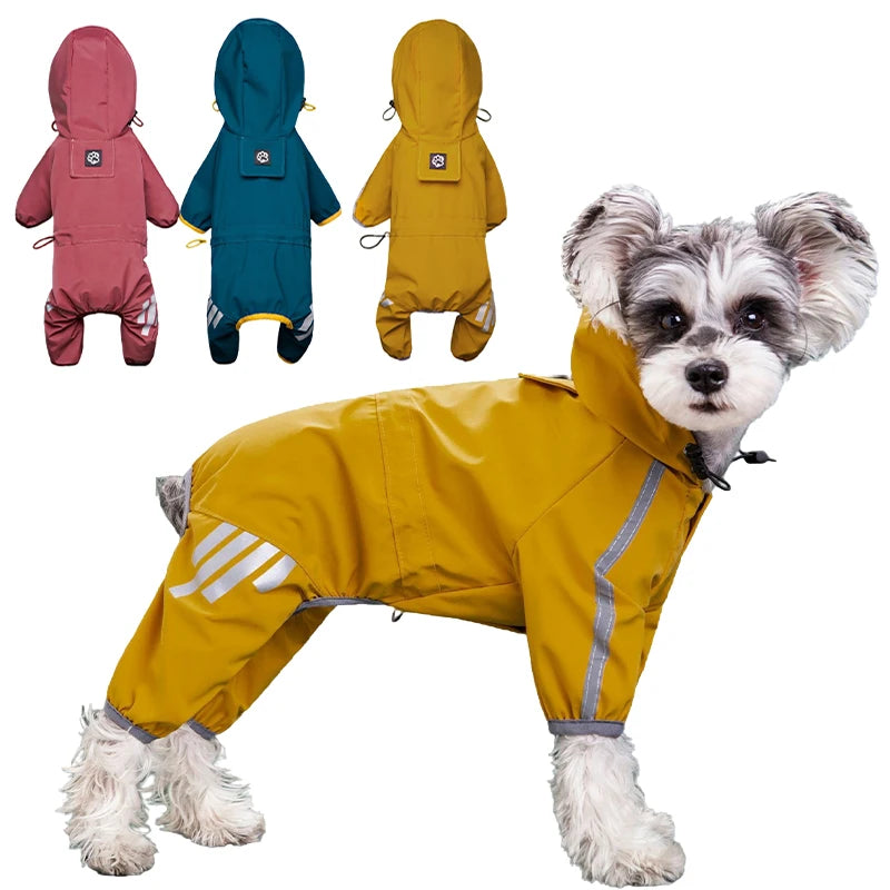 Reflective Waterproof Dog Raincoat – Hooded All-Weather Pet Jumpsuit for Small & Medium Dogs, Lightweight Rain Protection.