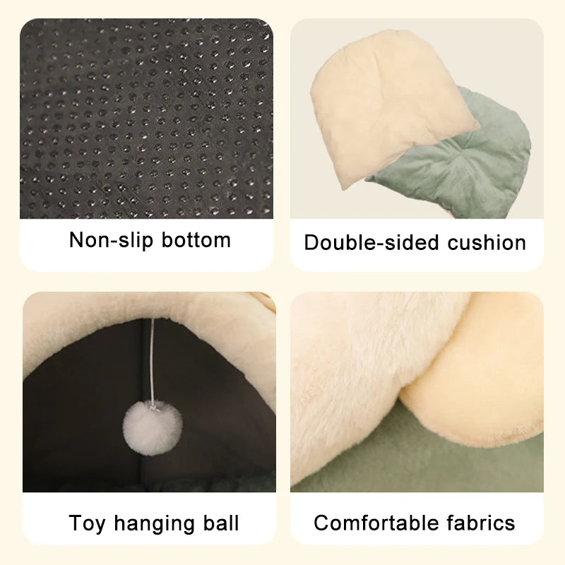 Deep Sleep Cat Bed – Foldable Cartoon Pet Cave Bed with Removable Washable Cushion for Cats & Small Dogs, Cozy Sleeping Mat Design.
