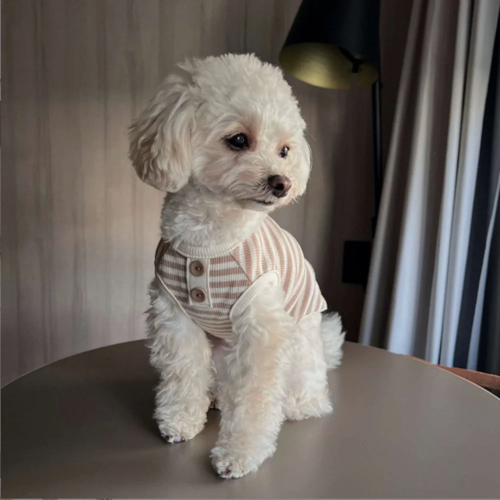 Simple Striped Knitted Pet Vest – Soft Spring & Summer Clothing for Small & Medium Dogs, Teddy Breeds & Cats.