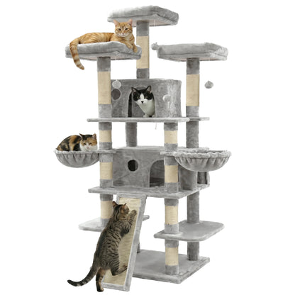 FOOWIN 173cm Multi-Level Cat Tree Tower – Indoor Activity Center with 2 Condos, 3 Plush Perches & Scratching Posts for Kittens & Cats.