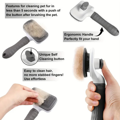 Pet Grooming Brush with One-Click Hair Removal – Bent Needle Massage Comb for Dogs & Cats
