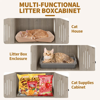 66.9-Inch Modern Cat Tree with Litter Box Enclosure – Multi-Layer Cat Tower with Storage Cabinet & Sisal Scratching Posts for Indoor Cats.