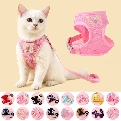 Adjustable Cat Harness & Leash Set – Breathable Comfortable Vest Harness for Cats & Small to Medium Dogs, Cute Walking Accessory.