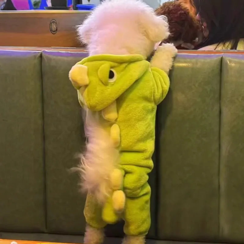 Dinosaur Pet Jumpsuit – Warm Flannel Autumn & Winter Outfit for Dogs & Cats, Cute Teddy Pet Romper Clothing.
