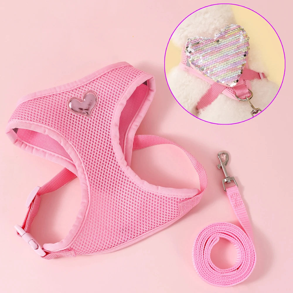 Adjustable Cat Harness & Leash Set – Breathable Comfortable Vest Harness for Cats & Small to Medium Dogs, Cute Walking Accessory.