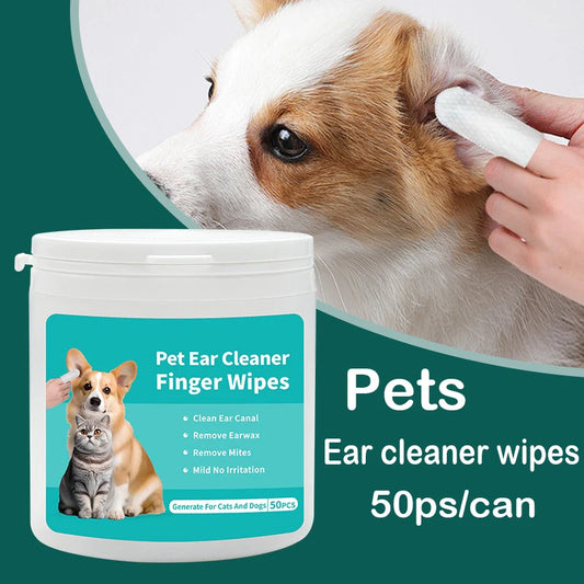 Pet Ear Cleaning Wipes – Ear Care Finger Wipes for Cats & Dogs, Ear Mite Removal & Gentle Pet Ear Cleaning.