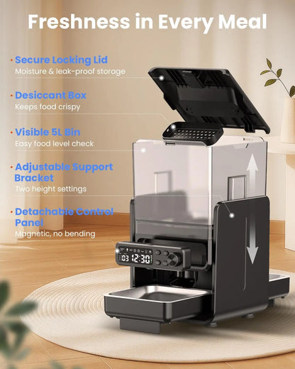 Automatic Cat Feeder for 2 Cats – Timed Dry Food Dispenser with Adjustable Double Bowls and Dual Power Supply.