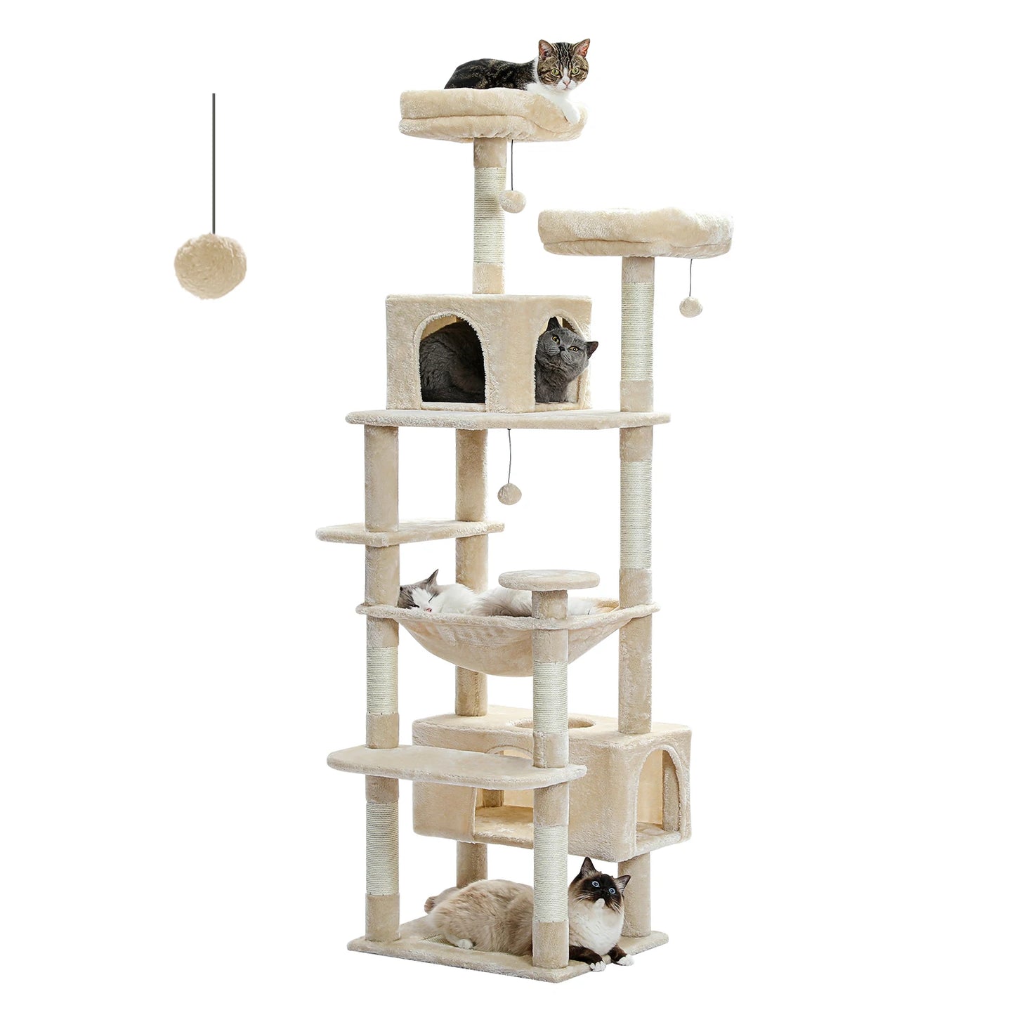Large Indoor Cat Tree & Tower – Sisal Scratching Posts with Hammock, Padded Perches, Condos & Toys for Cats & Kittens.