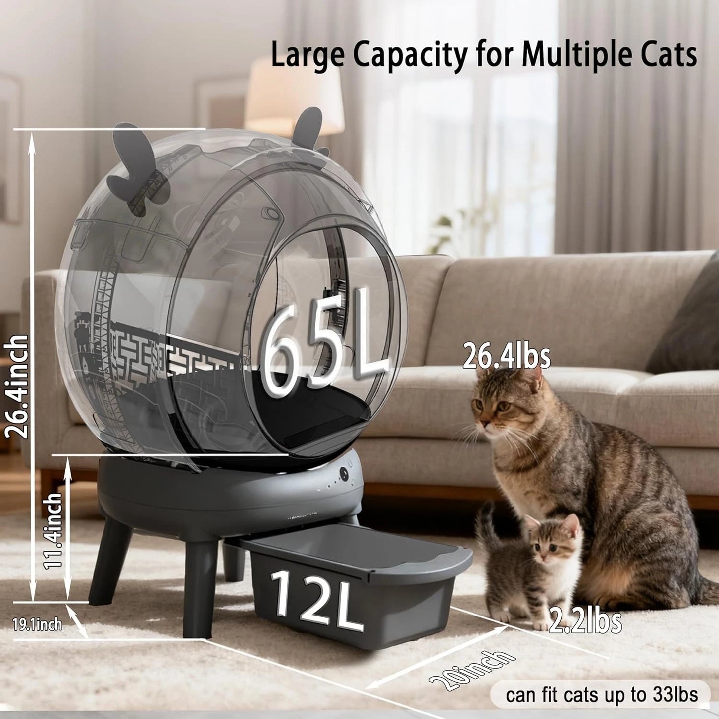 Self-Cleaning Litter Box – Large Capacity Automatic Cat Litter System for Multiple Cats with Dual Safety Features & Custom Settings.