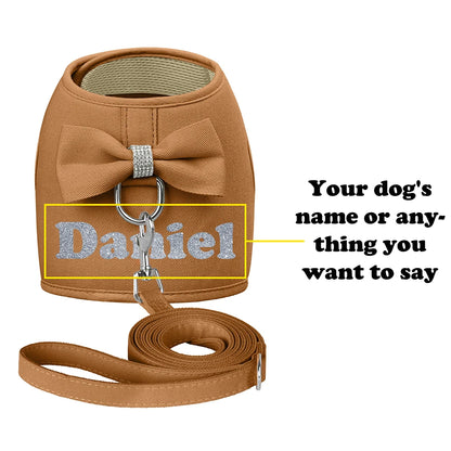Personalized Dog Harness & Leash Set – Custom Name Pet Vest with Cute Bowtie for Small & Medium Dogs and Cats.