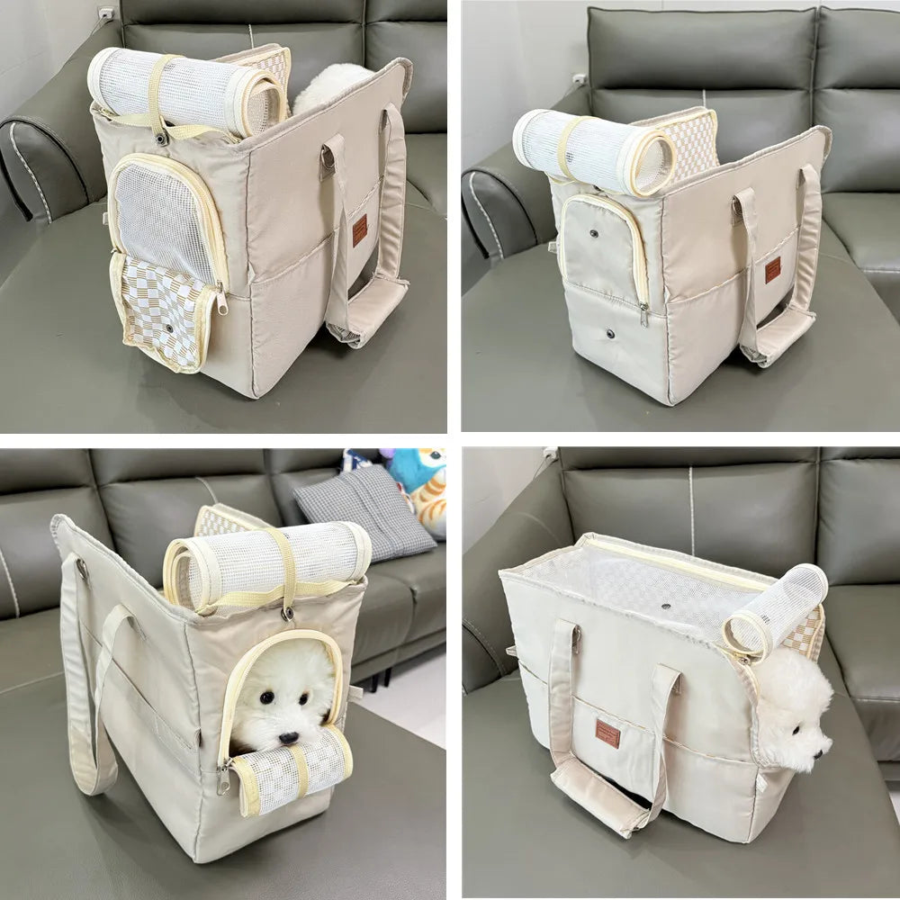Portable Pet Carrier Bag – Non-Slip Shoulder Handbag & Car Seat for Cats & Small Dogs.