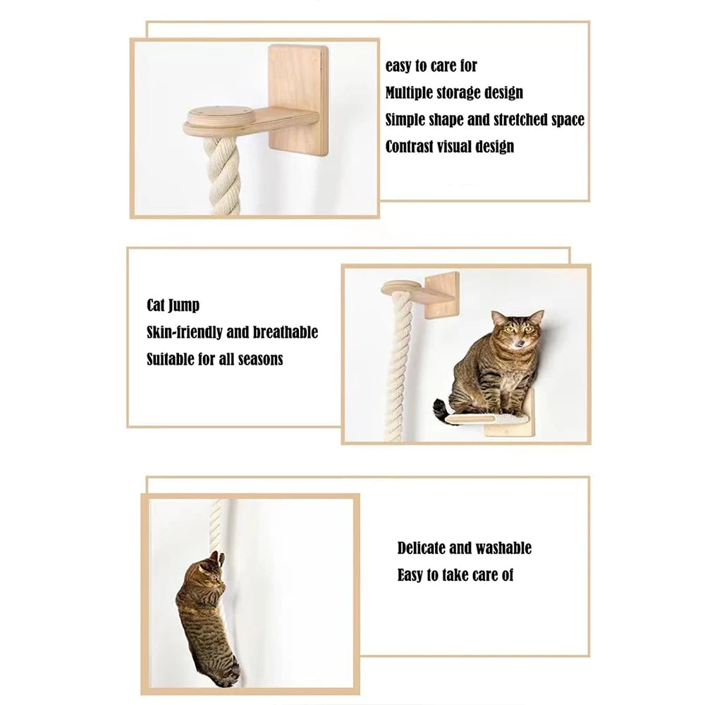 Wall-Mounted Cat Climbing Shelf & Rope Tree – Sisal Scratching Post, Lounging Platform & Interactive Play Gym for Indoor Cats.