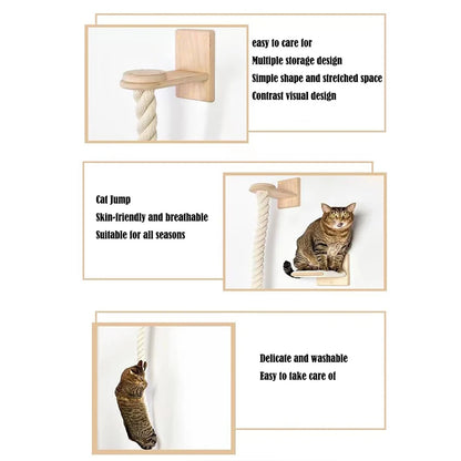 Wall-Mounted Cat Climbing Shelf & Rope Tree – Sisal Scratching Post, Lounging Platform & Interactive Play Gym for Indoor Cats.