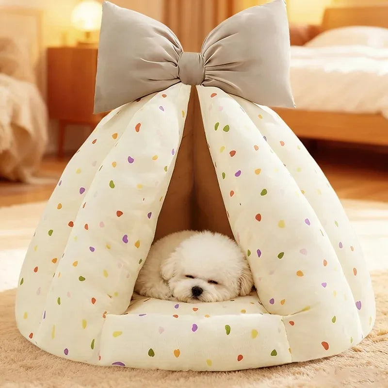 Small Dog Enclosed Bed Warm Cozy All Season House Soft Pet Bed for Dogs.