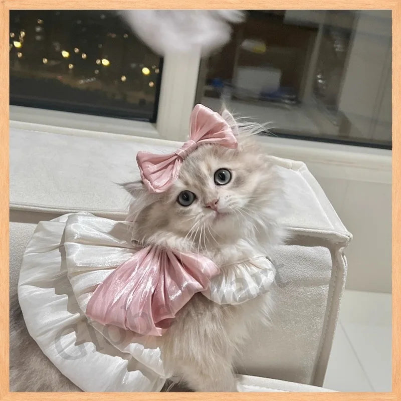 Adorable Pet Halter Dress – Pink Glimmer Spring & Summer Skirt for Cats & Small Dogs, Cute Home & Garden Pet Outfit.