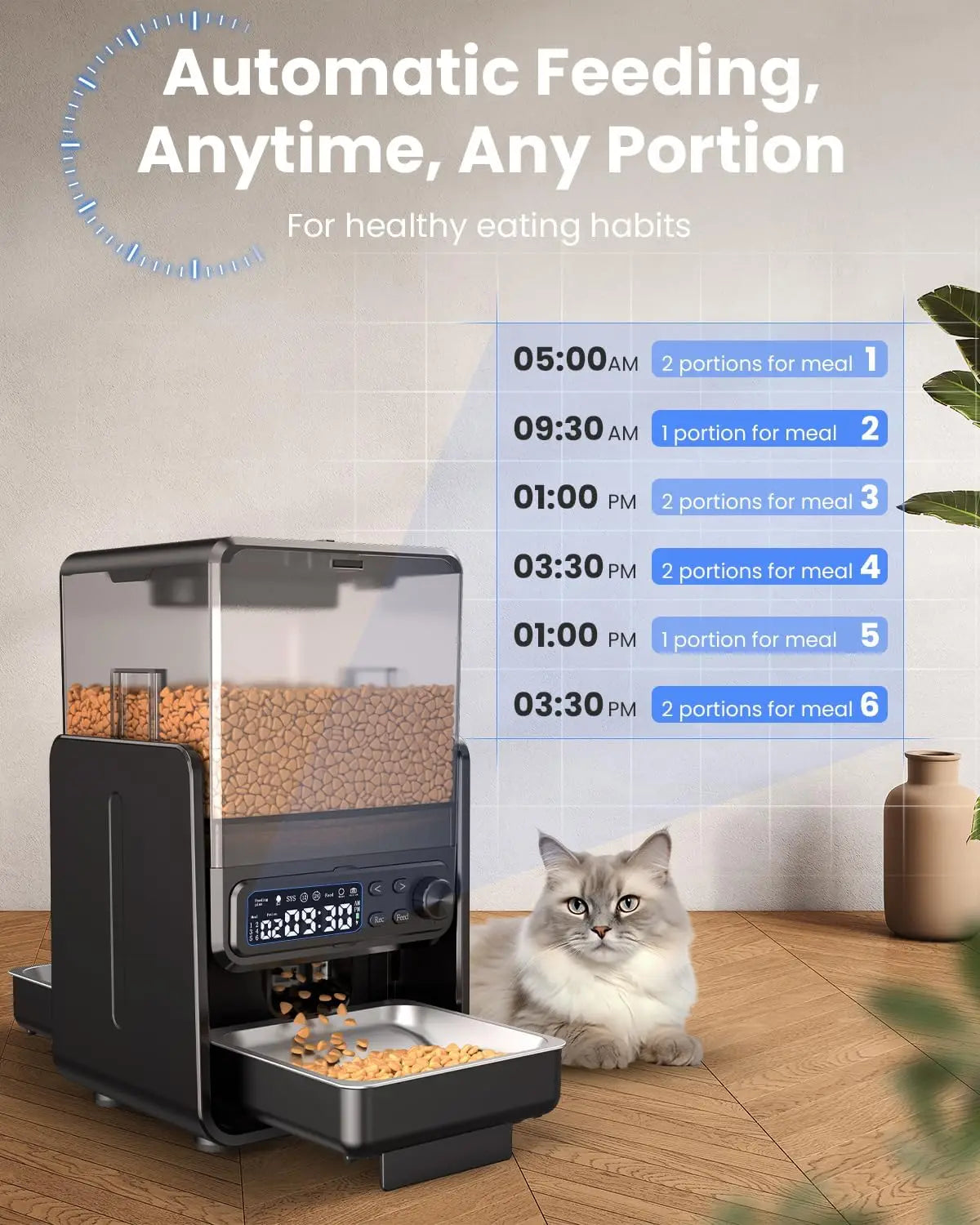Automatic Cat Feeder for 2 Cats – Timed Dry Food Dispenser with Adjustable Double Bowls and Dual Power Supply.