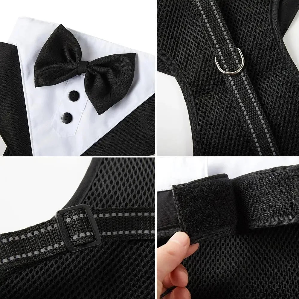 Formal Dog Suit Costume – Black Wedding Tuxedo Jacket with Bow Tie for Small Dogs, Elegant Prince Ceremony Outfit for Special Occasions.