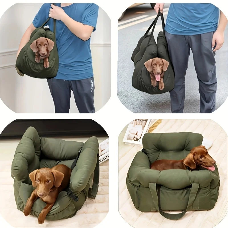 Dog Car Seat with Safety Belt – Non-Slip Washable Pet Car Bed & Travel Carrier for Small Dogs, Secure Straps for Safe Car Rides.