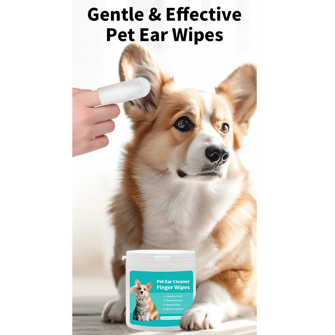 Pet Ear Cleaning Wipes – Ear Care Finger Wipes for Cats & Dogs, Ear Mite Removal & Gentle Pet Ear Cleaning.