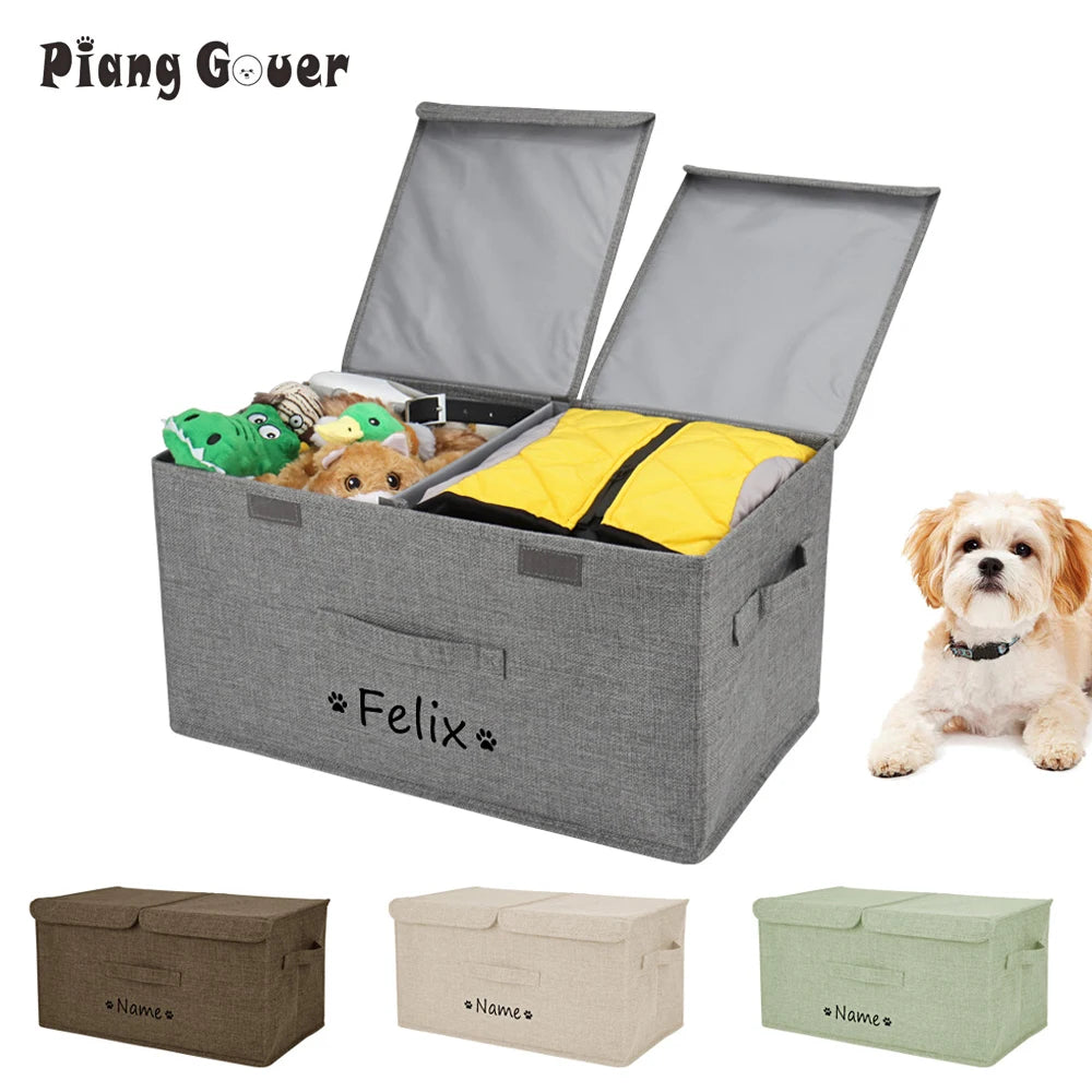 Personalized Dog Toy Storage Box with Lid and Custom Name Print