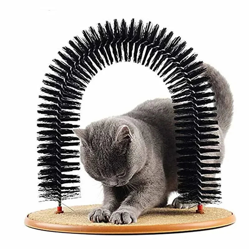 Cat Toy Arch Groomer – Self-Grooming Massage & Rubbing Brush with Scratching Pad for Interactive Cat Play and Grooming.