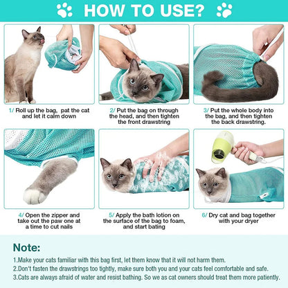 Cat Grooming Shower Bag – Adjustable Mesh Restraint Bag for Bathing, Nail Trimming & Grooming, Helps Prevent Scratching.