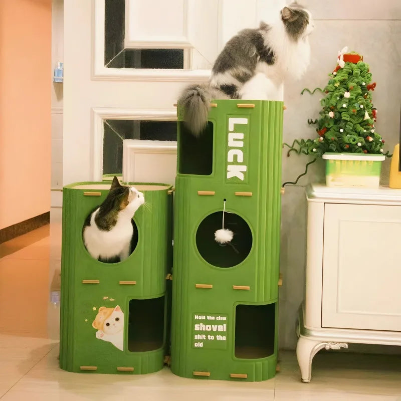 Multi-Layer Cat Tree & Sleeping Nest – Integrated Closed Cat Condo with Scratch-Resistant All-Season Climbing Frame for Indoor Cats.