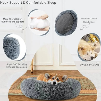 Round Plush Pet Bed – Super Soft Winter Warm Sleeping Bed for Cats & Dogs, Available in 6 Sizes (40–90cm) for Small to Large Pets.