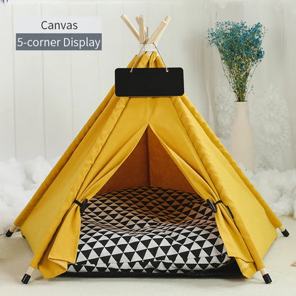 Portable Pet Teepee Tent Bed with Washable Cushion for Cats, Puppies, and Small Dogs.