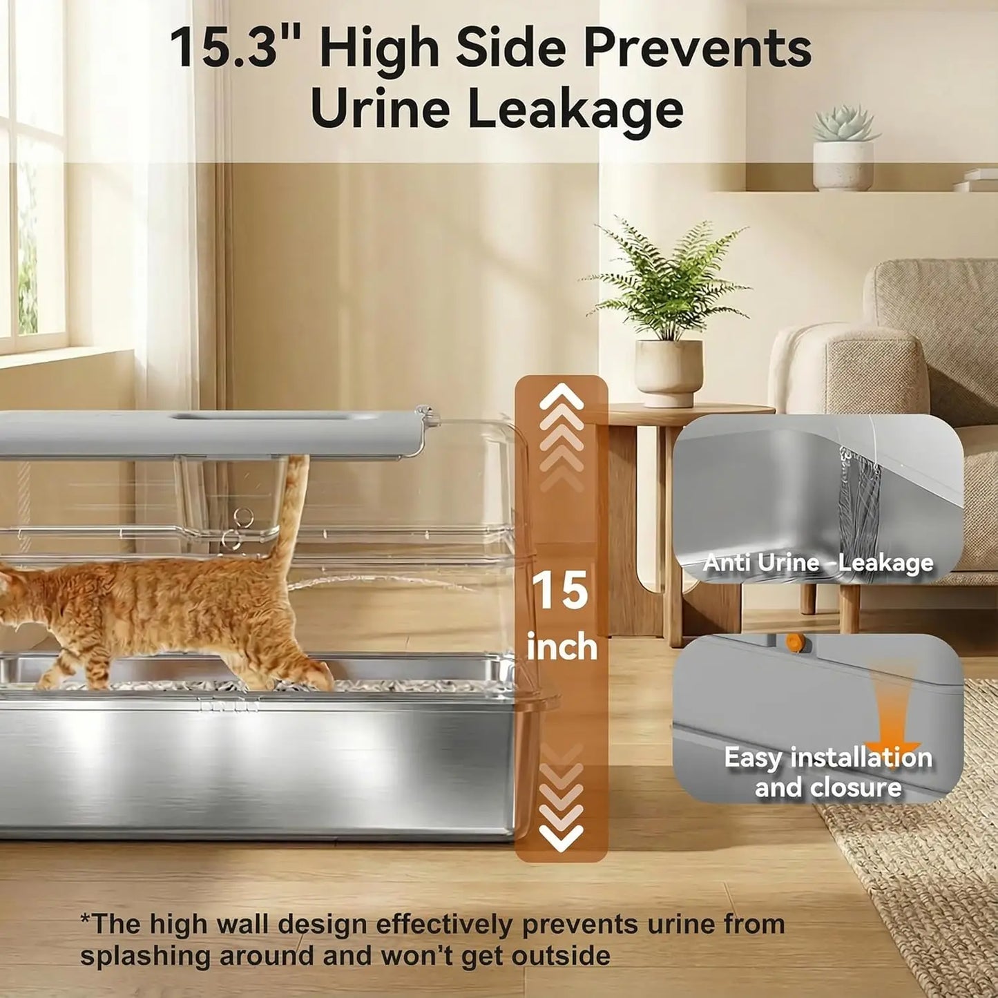 Extra Large Stainless Steel Cat Litter Box – Enclosed Odor-Control Metal Litter Box with Lid & 135° Flip-Top Covered Design.