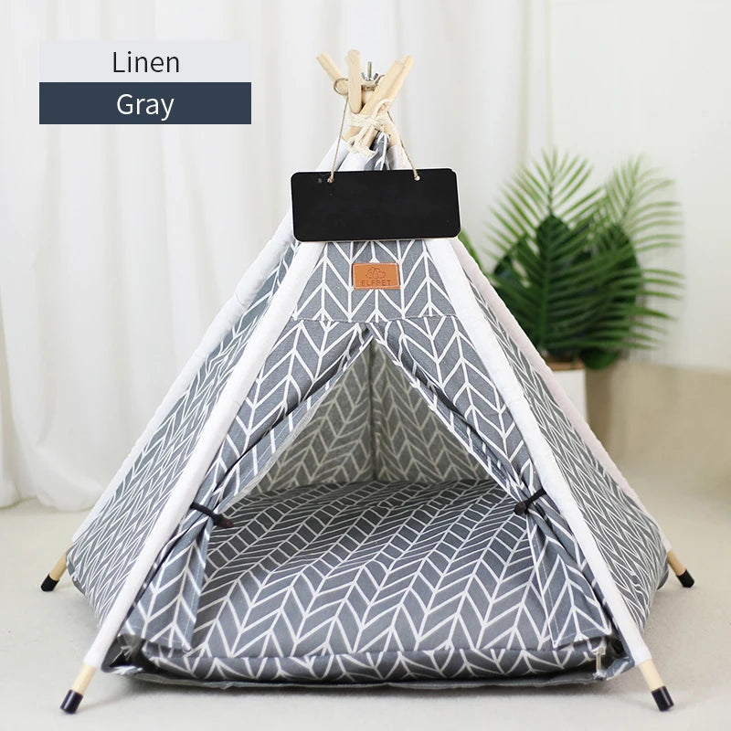 Portable Pet Teepee Tent Bed with Washable Cushion for Cats, Puppies, and Small Dogs.