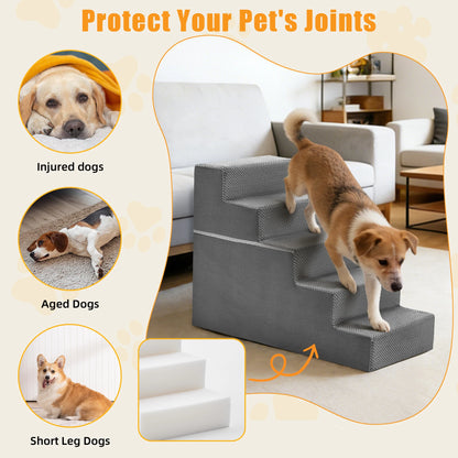 JHK 3–5 Step Foam Dog Stairs Ramp – Non-Slip Right-Angled Pet Ladder for Small Dogs and Cats, Indoor Climbing Steps for Beds & Sofas.
