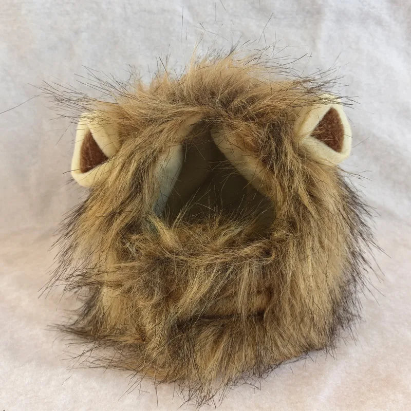 Lion Mane Pet Costume – Cute Cat Wig Hat with Ears, Funny Cosplay Outfit for Pets, Fancy Party Accessory Set.
