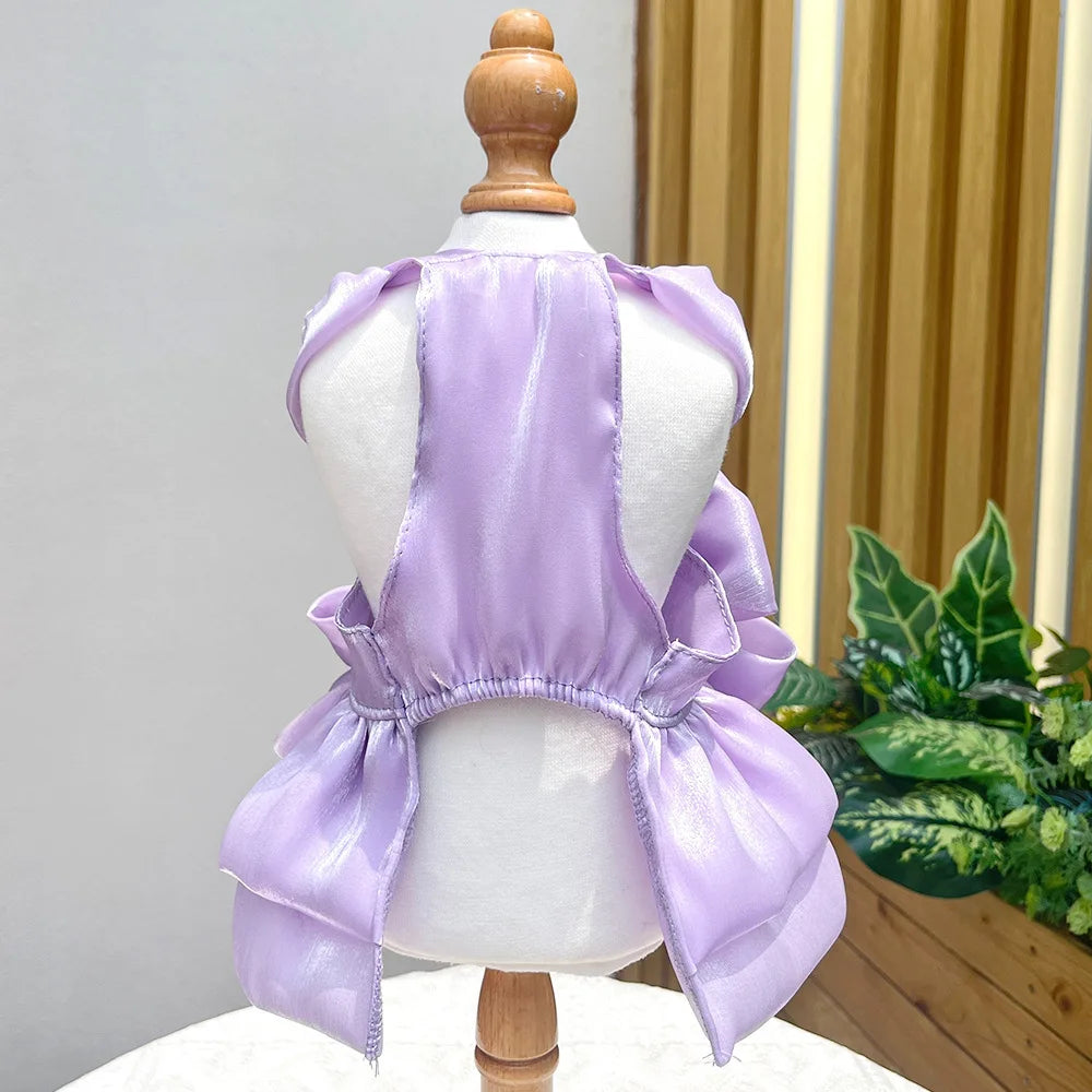 Solid Color Pet Dress with D-Ring – Summer Outfit for Small Dogs & Cats, Cute Chihuahua & Pomeranian Puppy Dress.