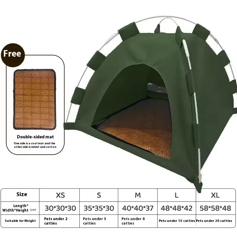 Portable Cat Tent Bed – Breathable Oxford Pet House with Double-Sided Cooling Mat, Summer Cat Cave for Indoor & Outdoor Cats & Small Dogs