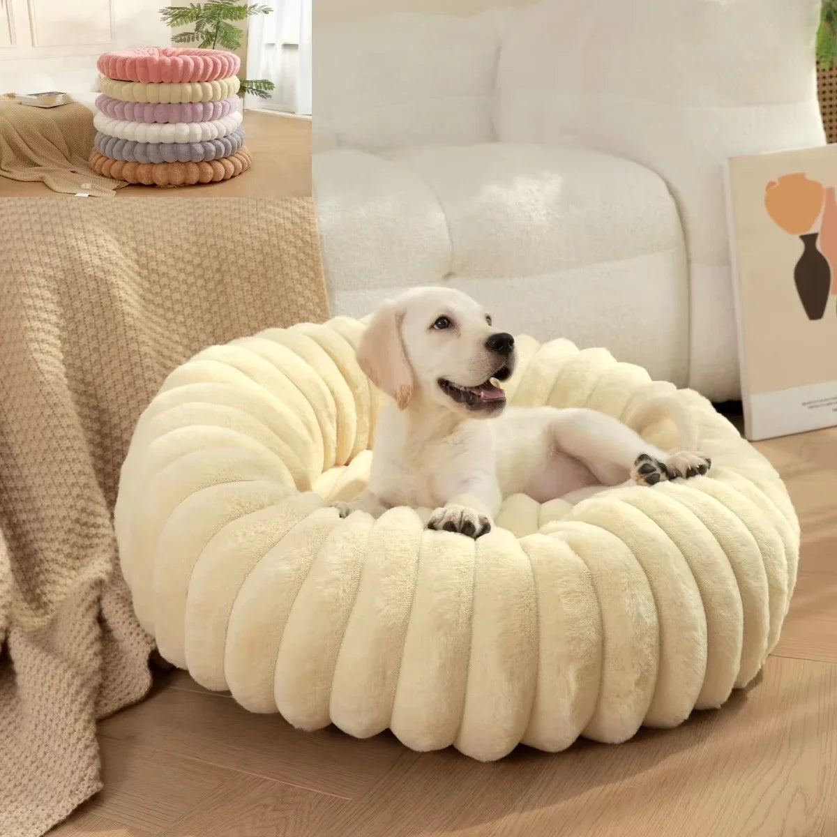 40–70cm Round Plush Pet Bed – Super Soft Warm Sleeping Bed for Cats & Medium Dogs