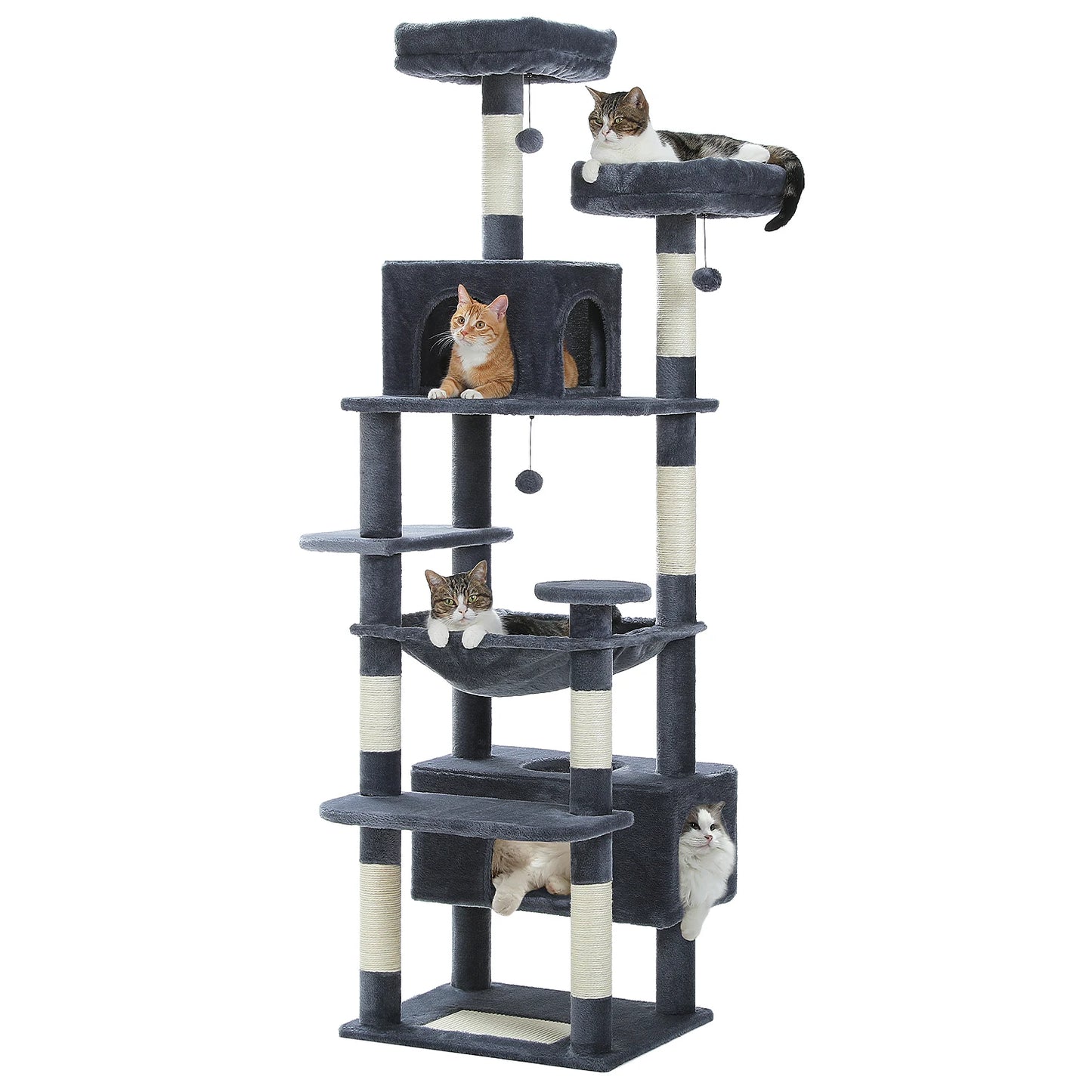Large Indoor Cat Tree & Tower – Sisal Scratching Posts with Hammock, Padded Perches, Condos & Toys for Cats & Kittens.