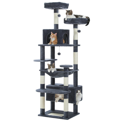 Large Indoor Cat Tree & Tower – Sisal Scratching Posts with Hammock, Padded Perches, Condos & Toys for Cats & Kittens.
