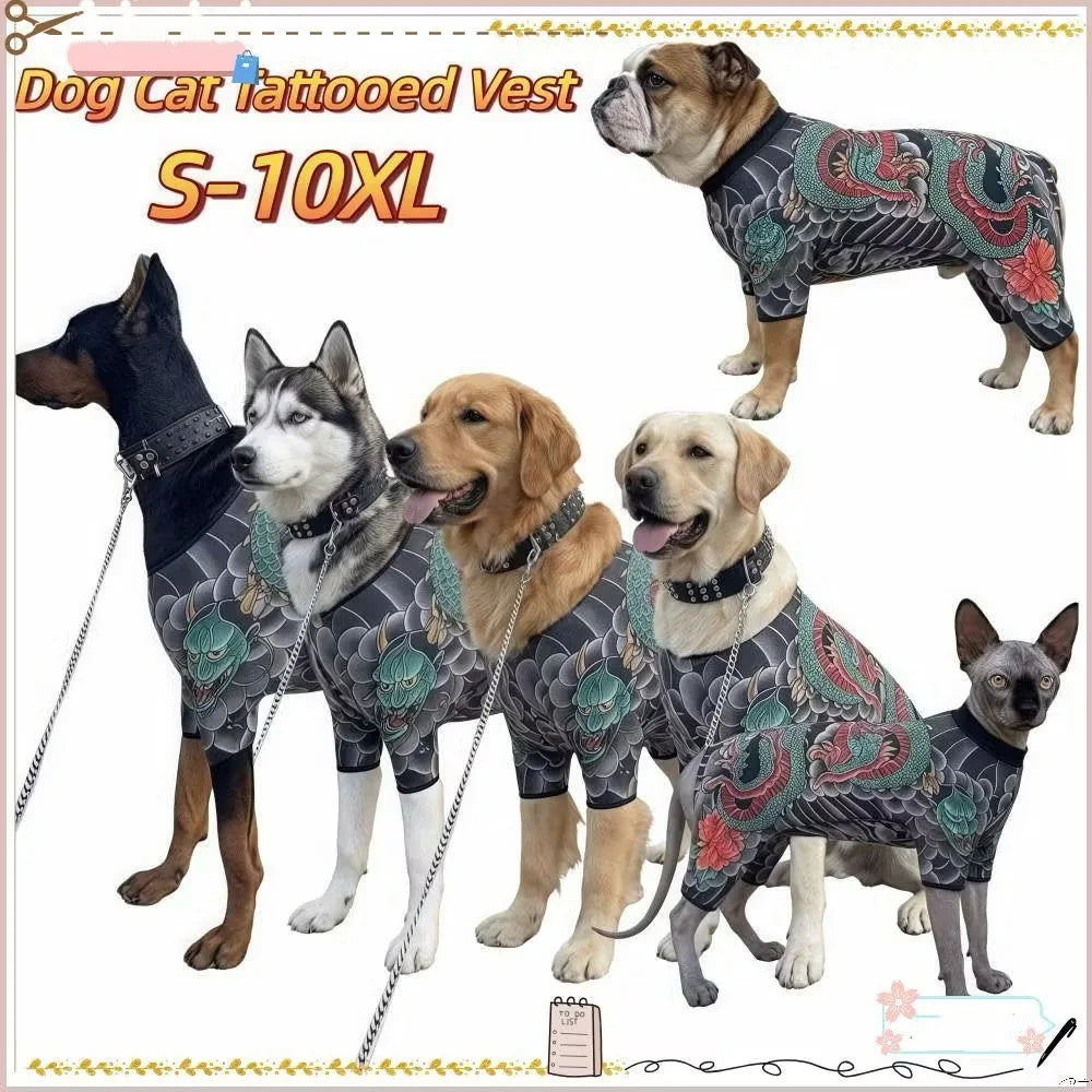 Streetwear Pet Tattoo Bodysuit – 4-Way Stretch Full-Body Costume for Small to Large Dogs & Cats (S–10XL).