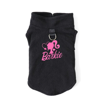 Barki Polar Fleece Dog Vest – Warm Letter Print Streetwear with Dual Buckle Design for Small & Medium Dogs, Perfect for Autumn & Spring.