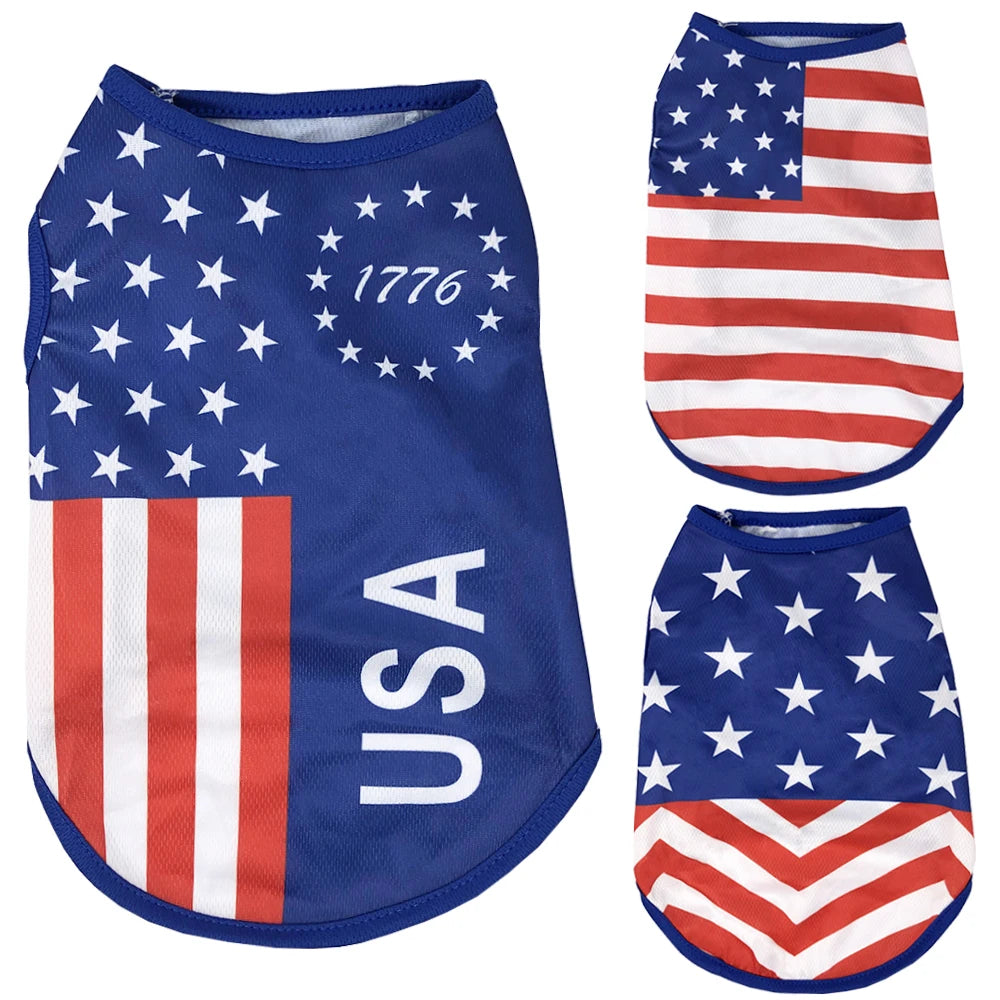 Summer Cool Dog Vest – Breathable Mesh Pet T-Shirt for Small Dogs & Cats, Independence Day Two-Legged Outfit for Teddy Breeds.