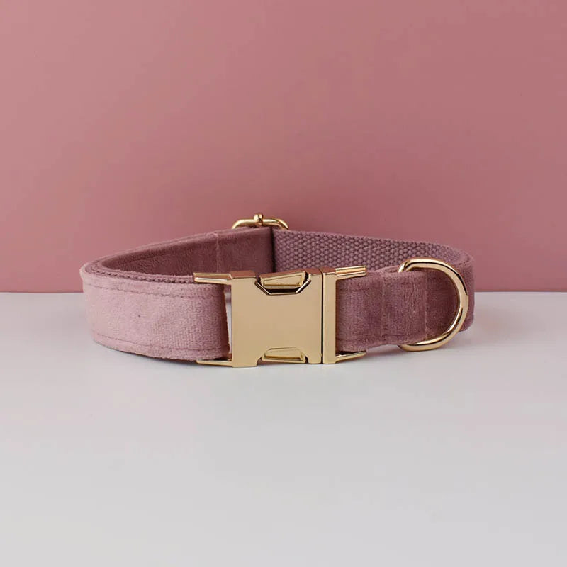 Velvet Dog Collar & Leash Set – Free Custom Engraving for Medium & Large Dogs, Stylish Pet Necklace Collar Accessory.